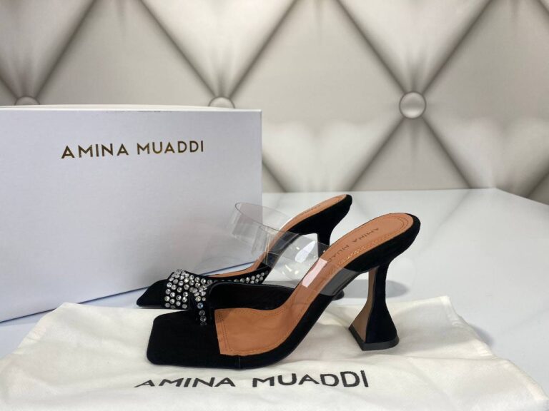 amina muaddi ayakkabi topuklu pumps siyah suet tasli 10cm ithal