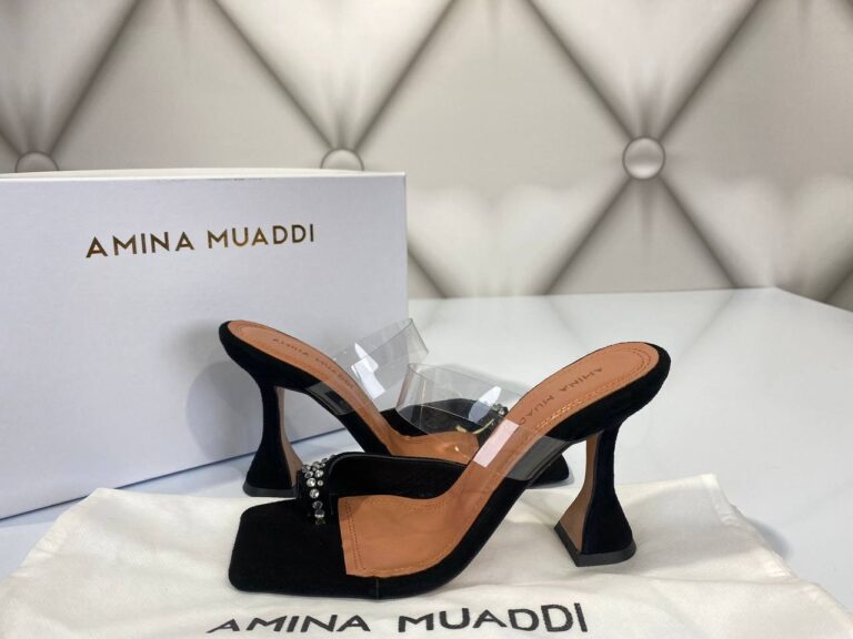 amina muaddi ayakkabi topuklu pumps siyah suet tasli 10cm ithal