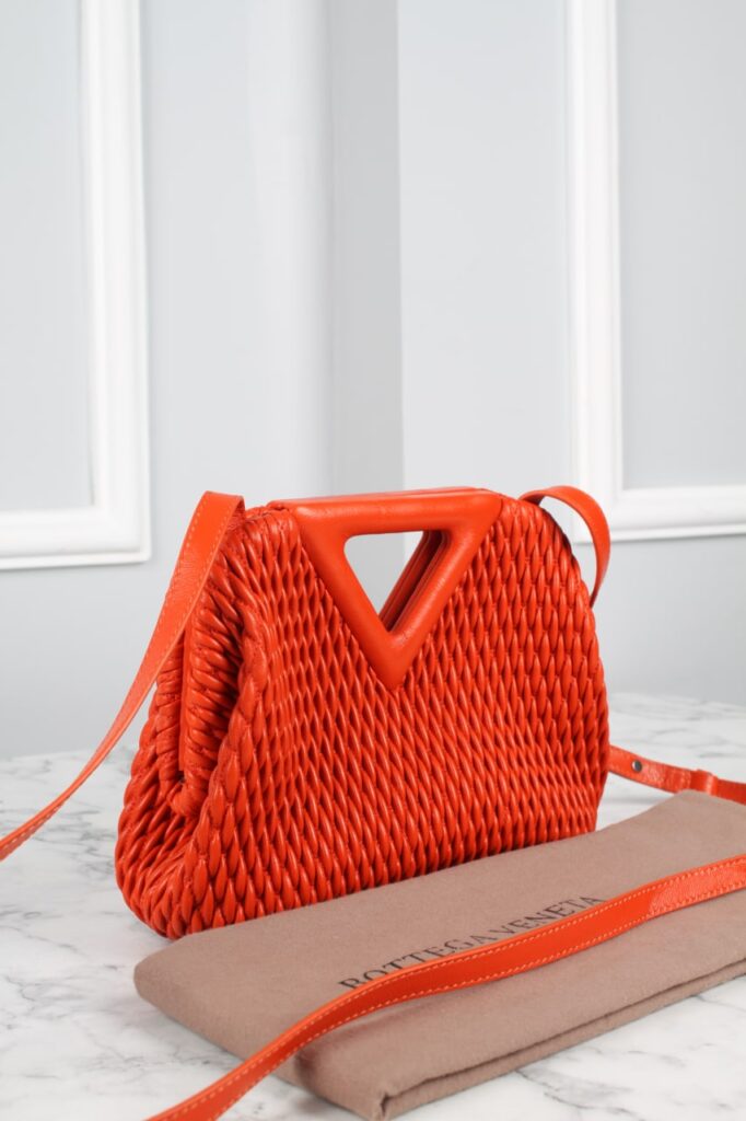 bottega veneta canta point hakiki deri ithal turuncu renk 22x16x8 cm vip