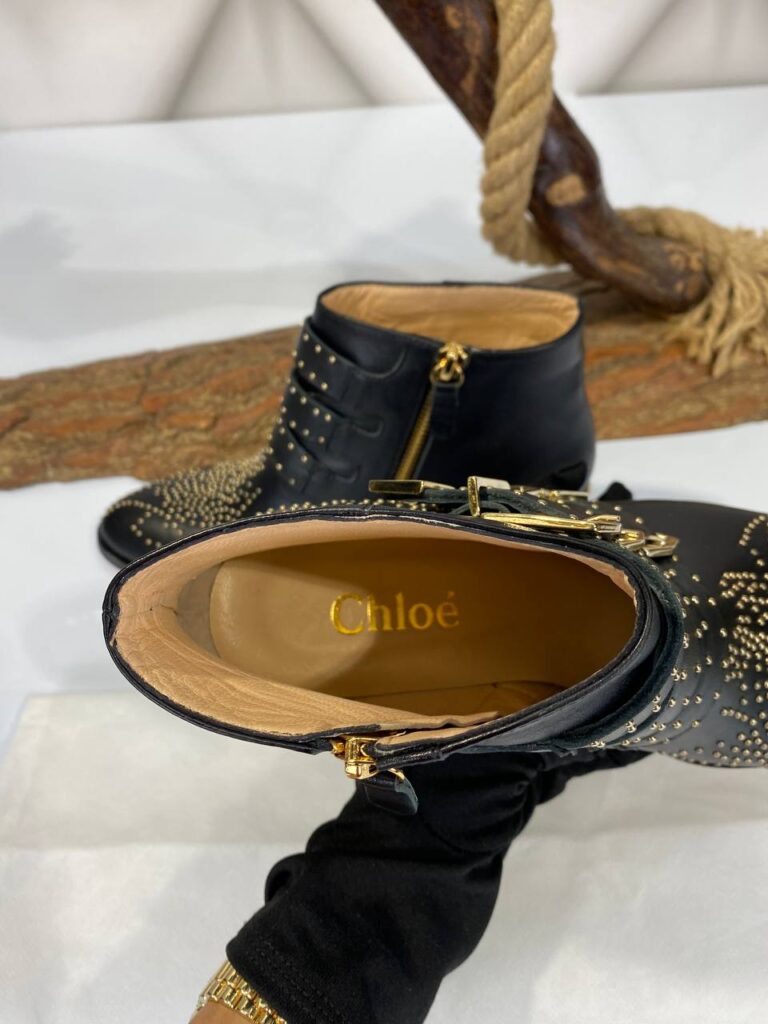chloe bot siyah gold ic dis hakiki deri ithal