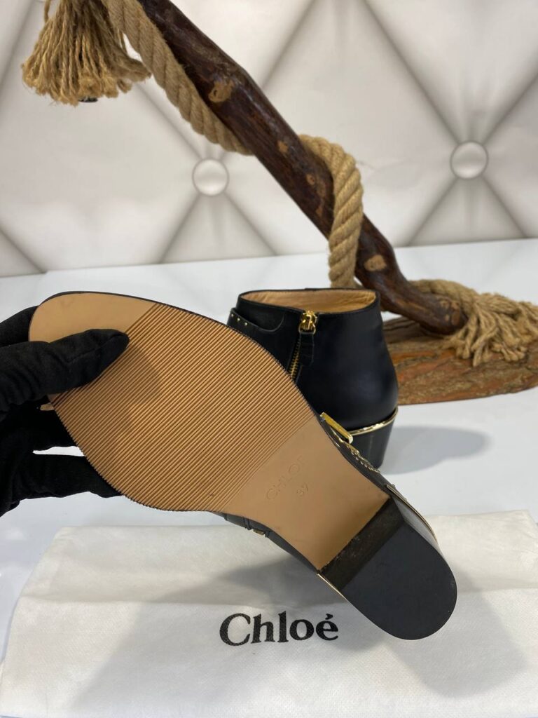 chloe bot siyah gold ic dis hakiki deri ithal