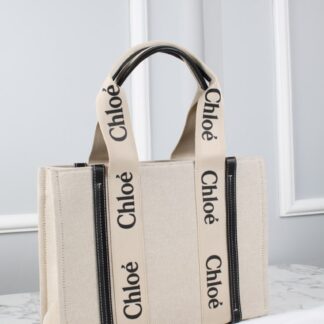 chloe canta large woody tote krem siyah ithal 17x13x5 cm