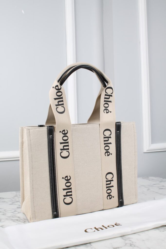 chloe canta large woody tote krem siyah ithal 17x13x5 cm