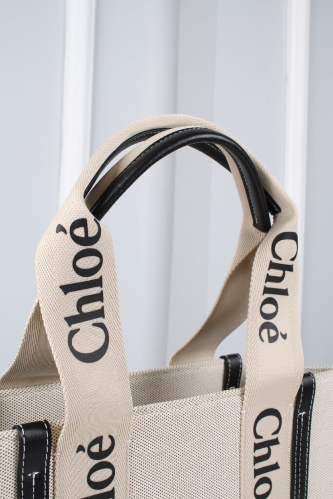 chloe canta large woody tote krem siyah ithal 17x13x5 cm