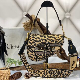 christian dior canta saddle leopar askili 25x20 cm ithal deri