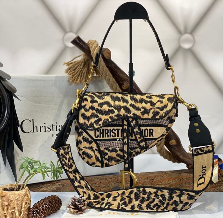 christian dior canta saddle leopar askili 25x20 cm ithal deri