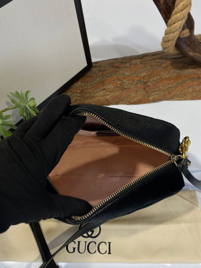 gucci canta marmont messenger siyah kadife 24x14x8 cm