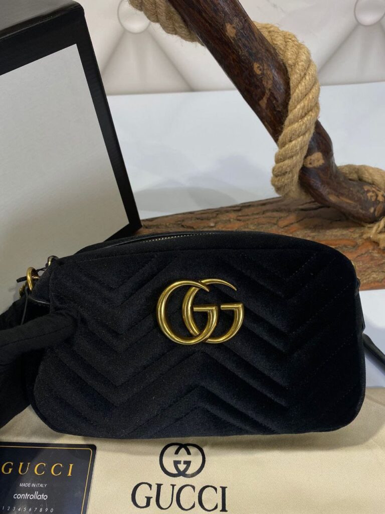 gucci canta marmont messenger siyah kadife 24x14x8 cm