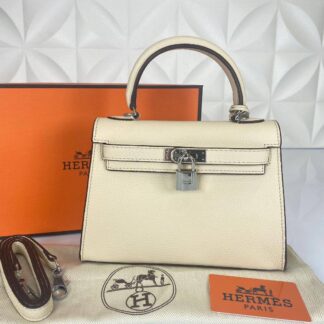 hermes canta kelly 22 cm krem silver
