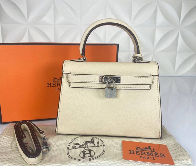 hermes canta kelly 22 cm krem silver