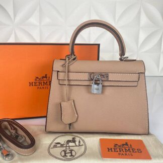 hermes canta kelly 22 cm pudra pembe silver