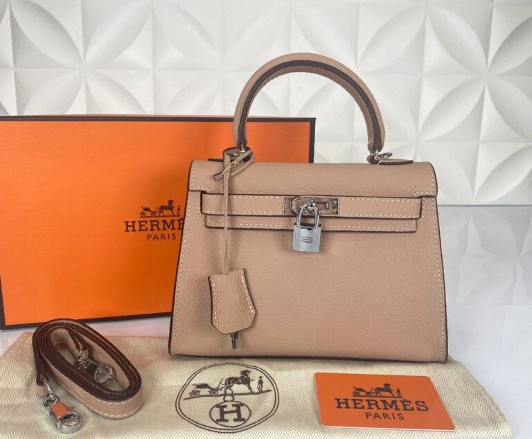 hermes canta kelly 22 cm pudra pembe silver