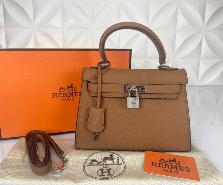 hermes canta kelly 22 cm taba silver