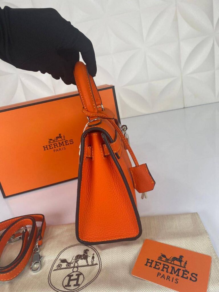 hermes canta kelly 22 cm turuncu silver