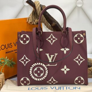 louis vuitton canta onthego mm ortaboy bordo krem 34x26x15 cm