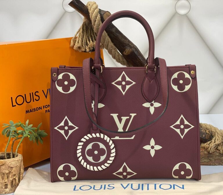 louis vuitton canta onthego mm ortaboy bordo krem 34x26x15 cm