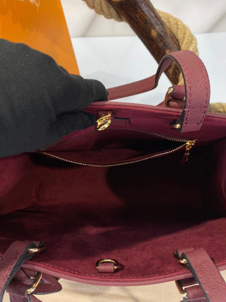 louis vuitton canta onthego mm ortaboy bordo krem 34x26x15 cm