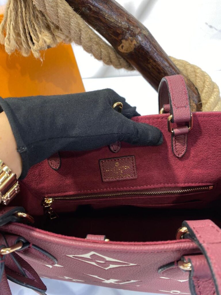 louis vuitton canta onthego mm ortaboy bordo krem 34x26x15 cm