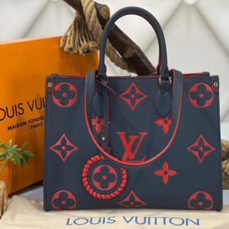 louis vuitton canta onthego mm ortaboy lacivert kirmizi 34x26x15 cm