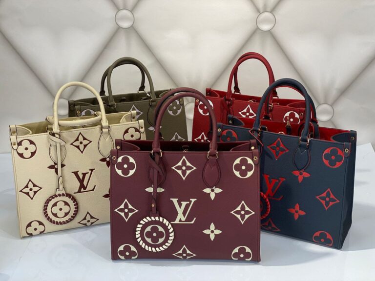 louis vuitton canta onthego mm ortaboy lacivert kirmizi 34x26x15 cm