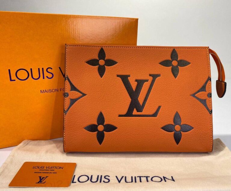 louis vuitton canta toiletry pouch portfoy clutch turuncu siyah 26x20 deri