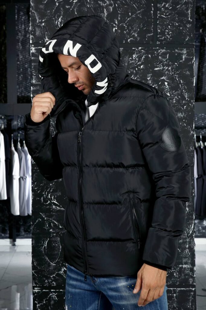 moncler mont erkek siyah kapusonlu yazili