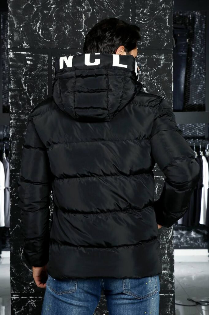 moncler mont erkek siyah kapusonlu yazili