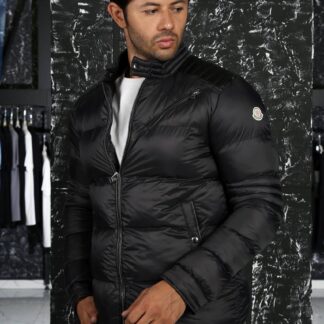 moncler mont erkek siyah omuzlari deri detayli