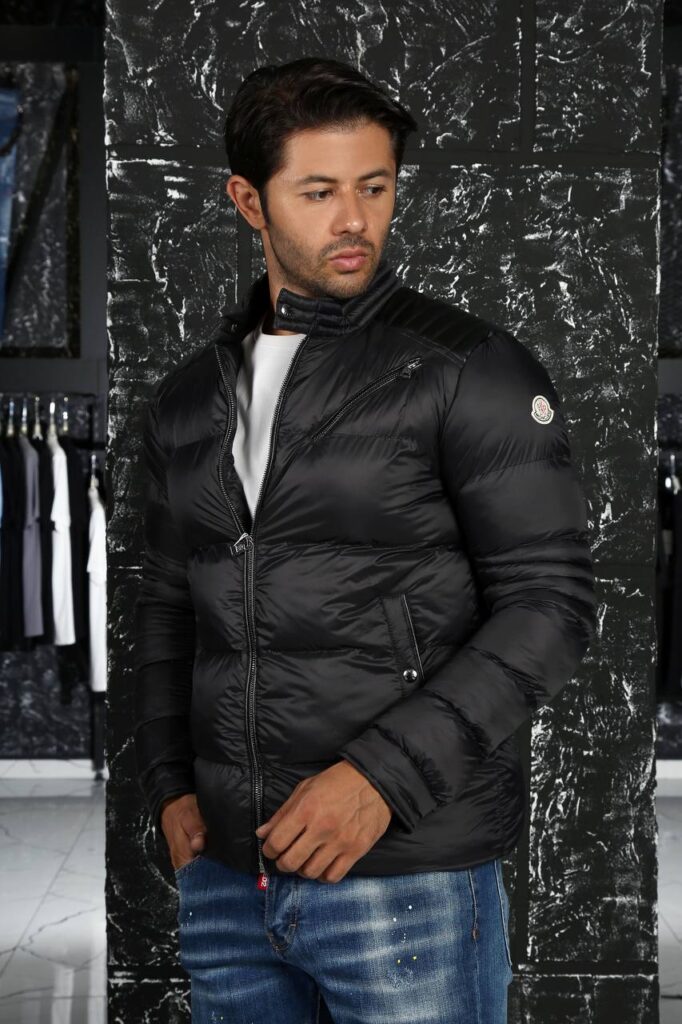 moncler mont erkek siyah omuzlari deri detayli