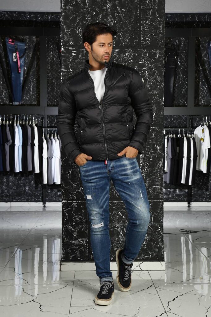 moncler mont erkek siyah omuzlari deri detayli