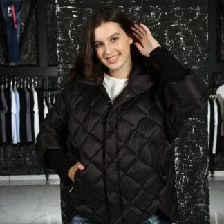 moncler mont siyah kapitone kolu triko kapusonlu