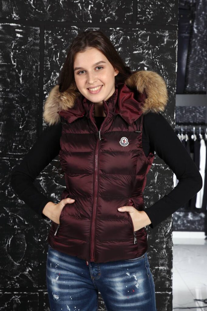 moncler yelek cizgi desenli mat bordo