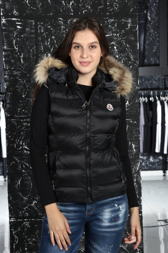 moncler yelek cizgi desenli mat siyah