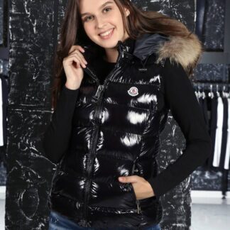 moncler yelek cizgi desenli parlak siyah