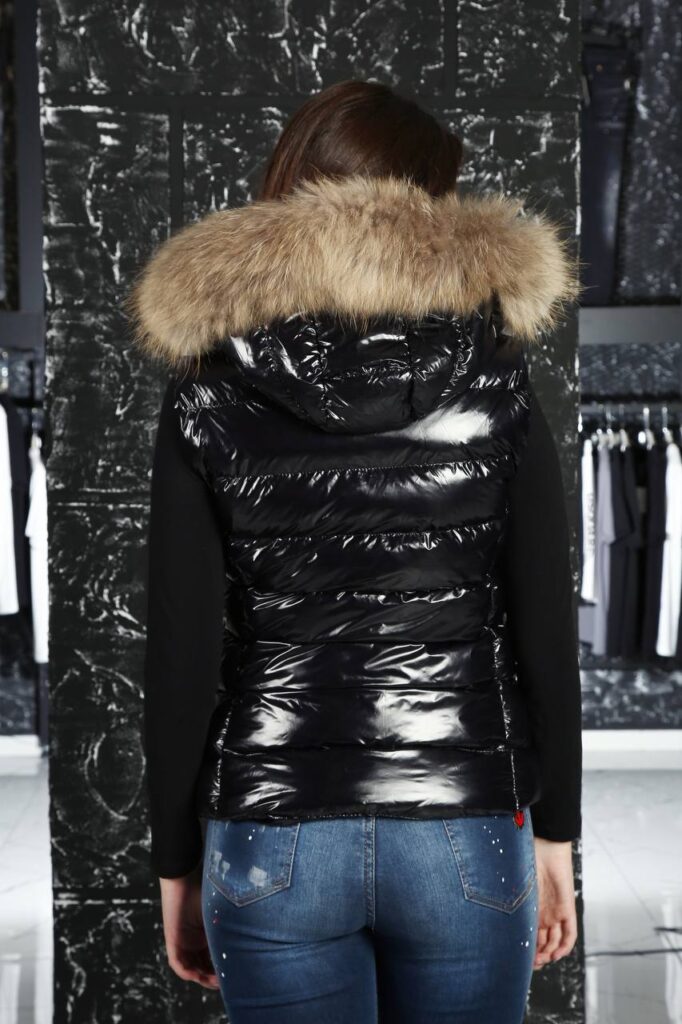moncler yelek cizgi desenli parlak siyah