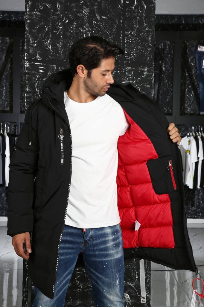 off white mont erkek uzun siyah beyaz yazili