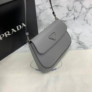 prada canta cleo brushed gri hakiki deri 21x16 cm