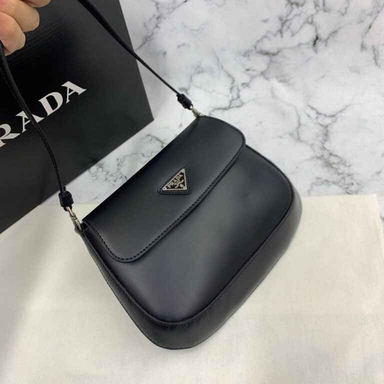 prada canta cleo brushed siyah hakiki deri 21x16 cm