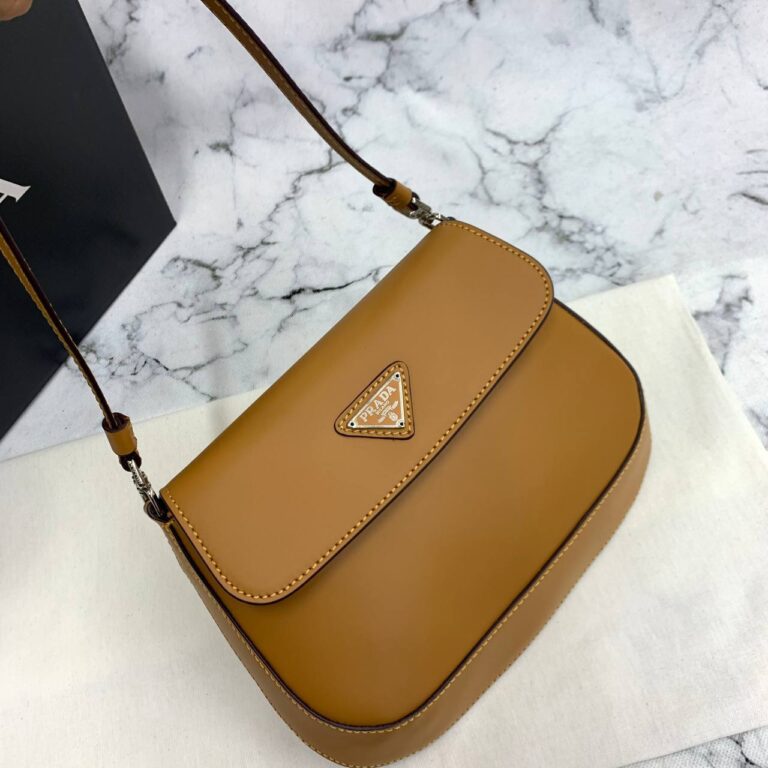 prada canta cleo brushed taba hakiki deri 21x16 cm