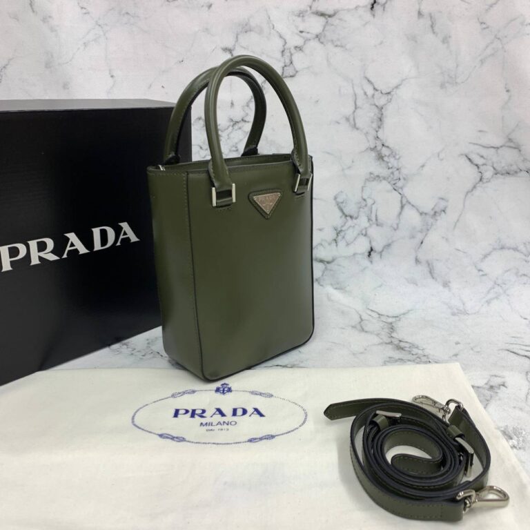 prada canta small brushed leather tote haki yesil renk ithal 20x14x9 cm