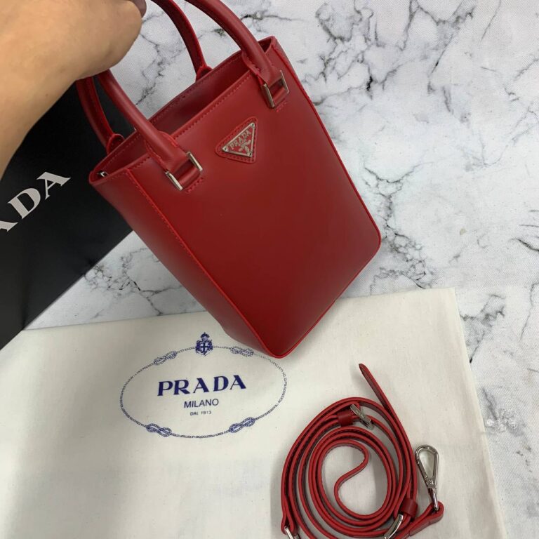 prada canta small brushed leather tote kirmizi ithal 20x14x9 cm