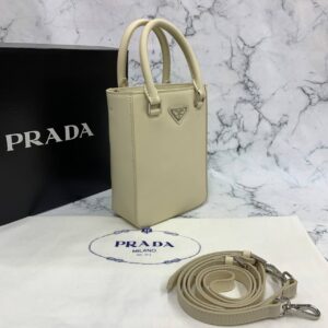 prada canta small brushed leather tote krem ithal 20x14x9 cm