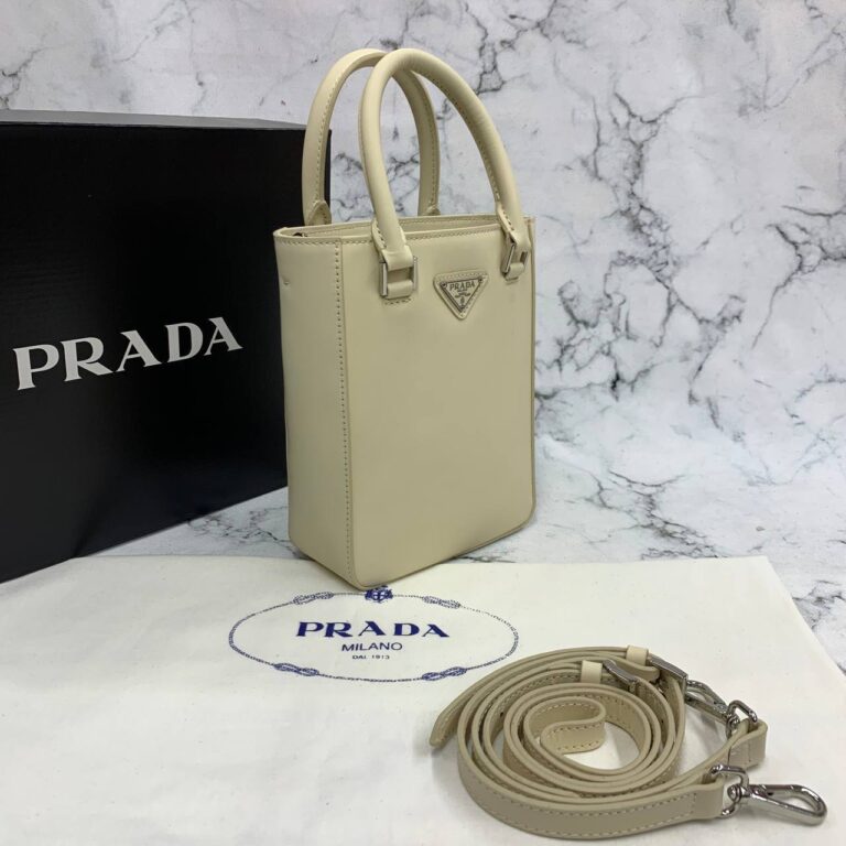 prada canta small brushed leather tote krem ithal 20x14x9 cm