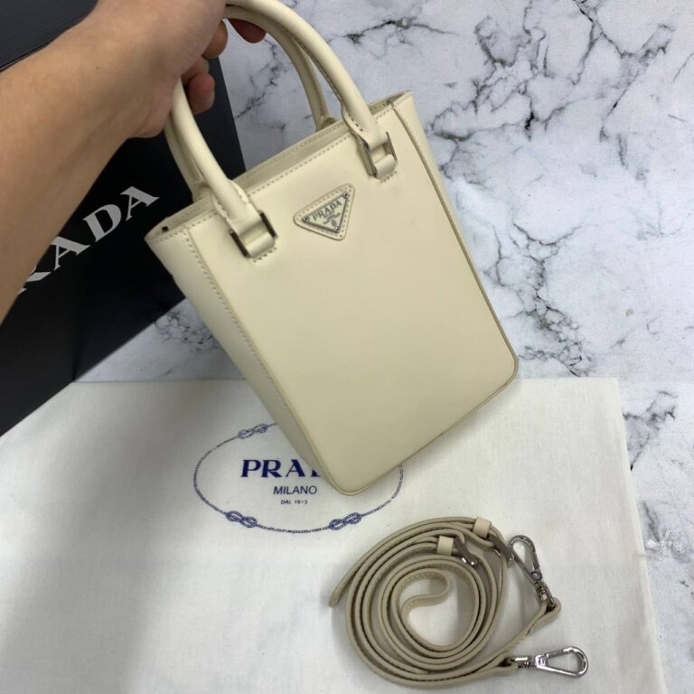 prada canta small brushed leather tote krem ithal 20x14x9 cm