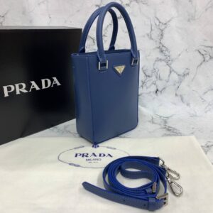 prada canta small brushed leather tote lacivert ithal 20x14x9 cm