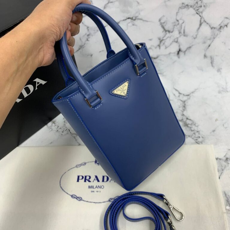 prada canta small brushed leather tote lacivert ithal 20x14x9 cm