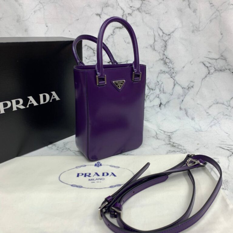 prada canta small brushed leather tote mor ithal 20x14x9 cm