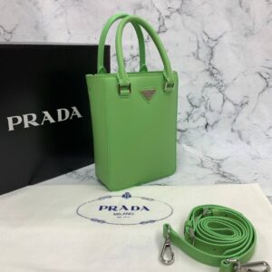 prada canta small brushed leather tote neon yesil renk ithal 20x14x9 cm