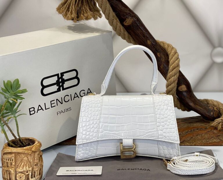 balenciaga canta hourglass kucuk boy beyaz crocco gold  23x15x10 cm