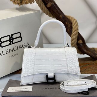 balenciaga canta hourglass kucuk boy beyaz croco siyah 23x15x10 cm